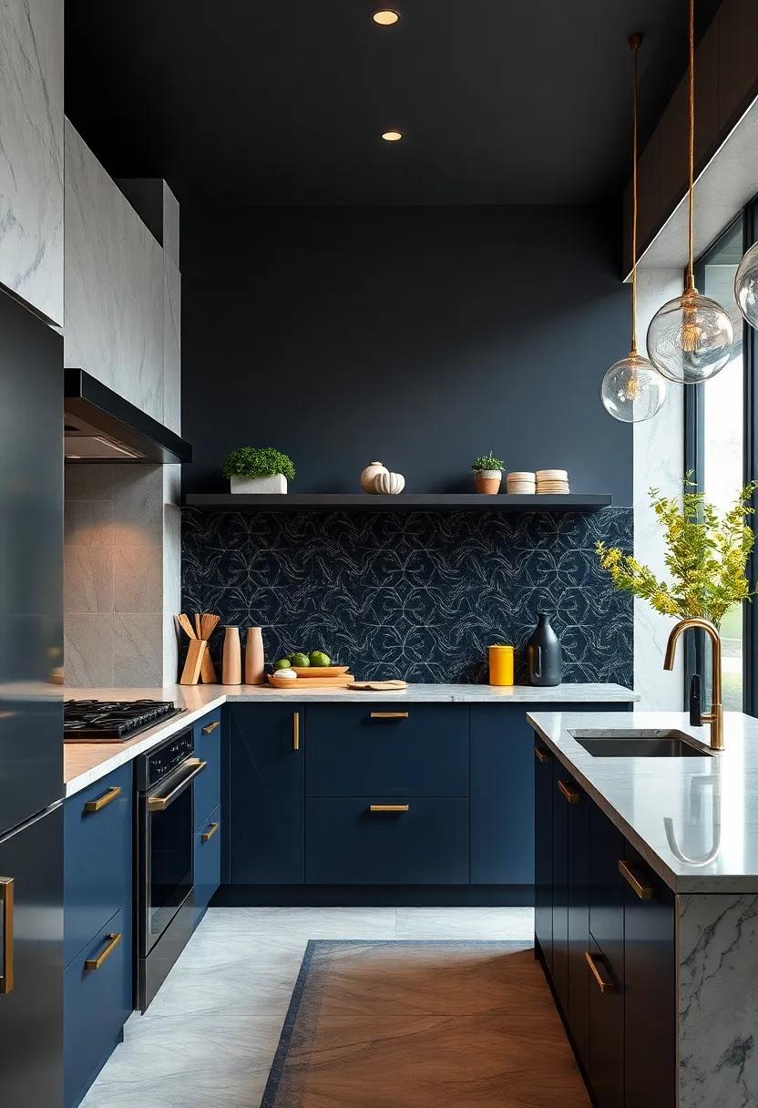 Deep navy and gold ‌patterned tiles evoke a sense of luxury and drama without overwhelming the⁢ senses