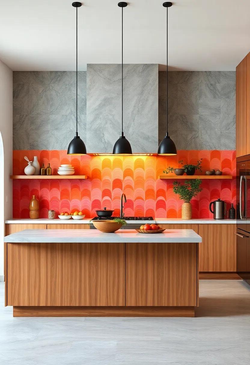 Sunny orange and pink gradient‍ tiles‍ add​ an unexpected pop of color⁢ while maintaining​ a sleek aesthetic