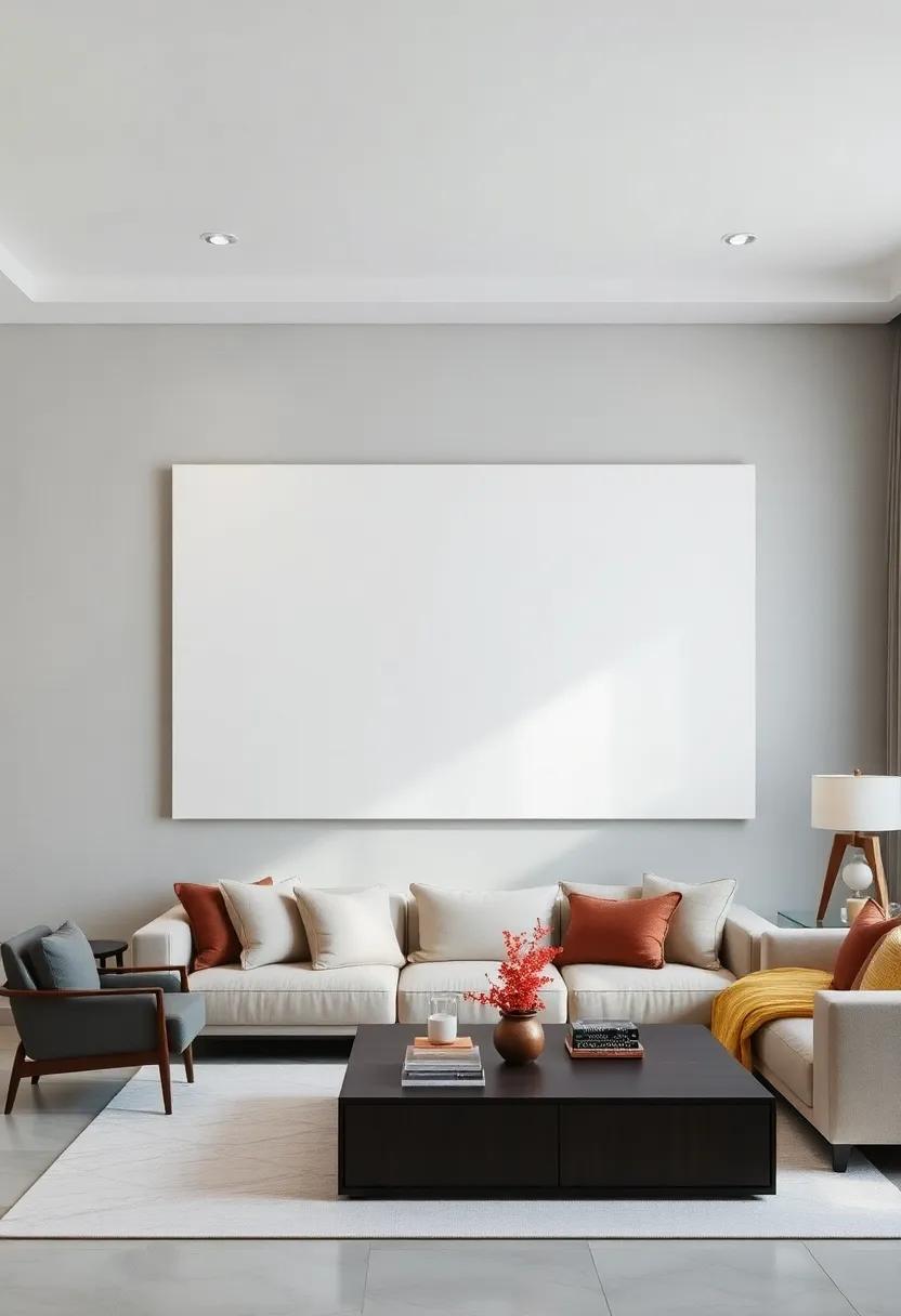 Large Single Color Canvas ‌Wall‌ Art: ⁣Hang ‌a massive monochrome canvas‌ to‍ serve⁤ as the room's focal point while preserving minimalist‌ principles