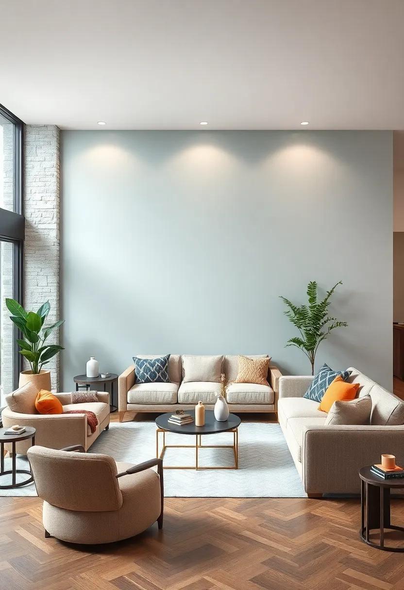 Soft Pastel‌ Block Color: Introduce one accent wall with a solid pastel tone ‌like dusty blue ‌or sage green to‌ soften⁢ and brighten the living room