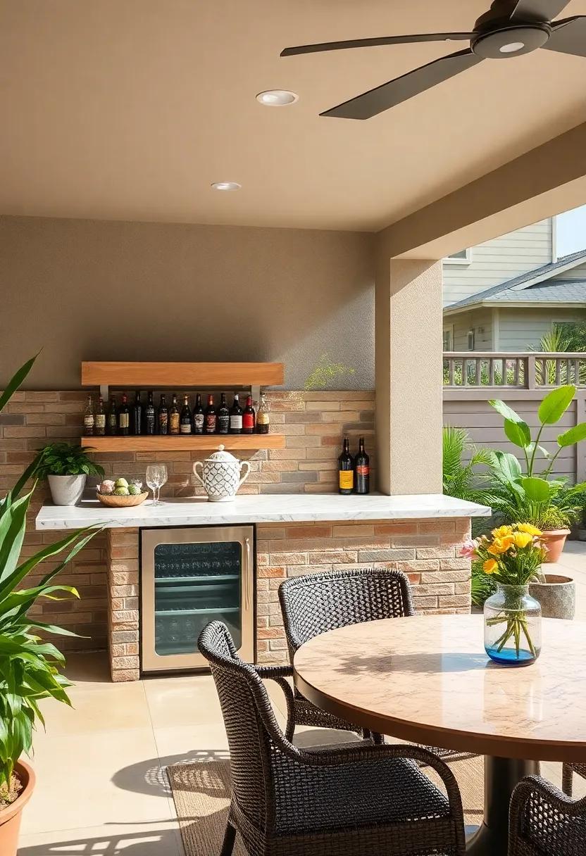 Classic brick bar with a polished granite countertop and a built-in cooler for keeping ⁤drinks fresh