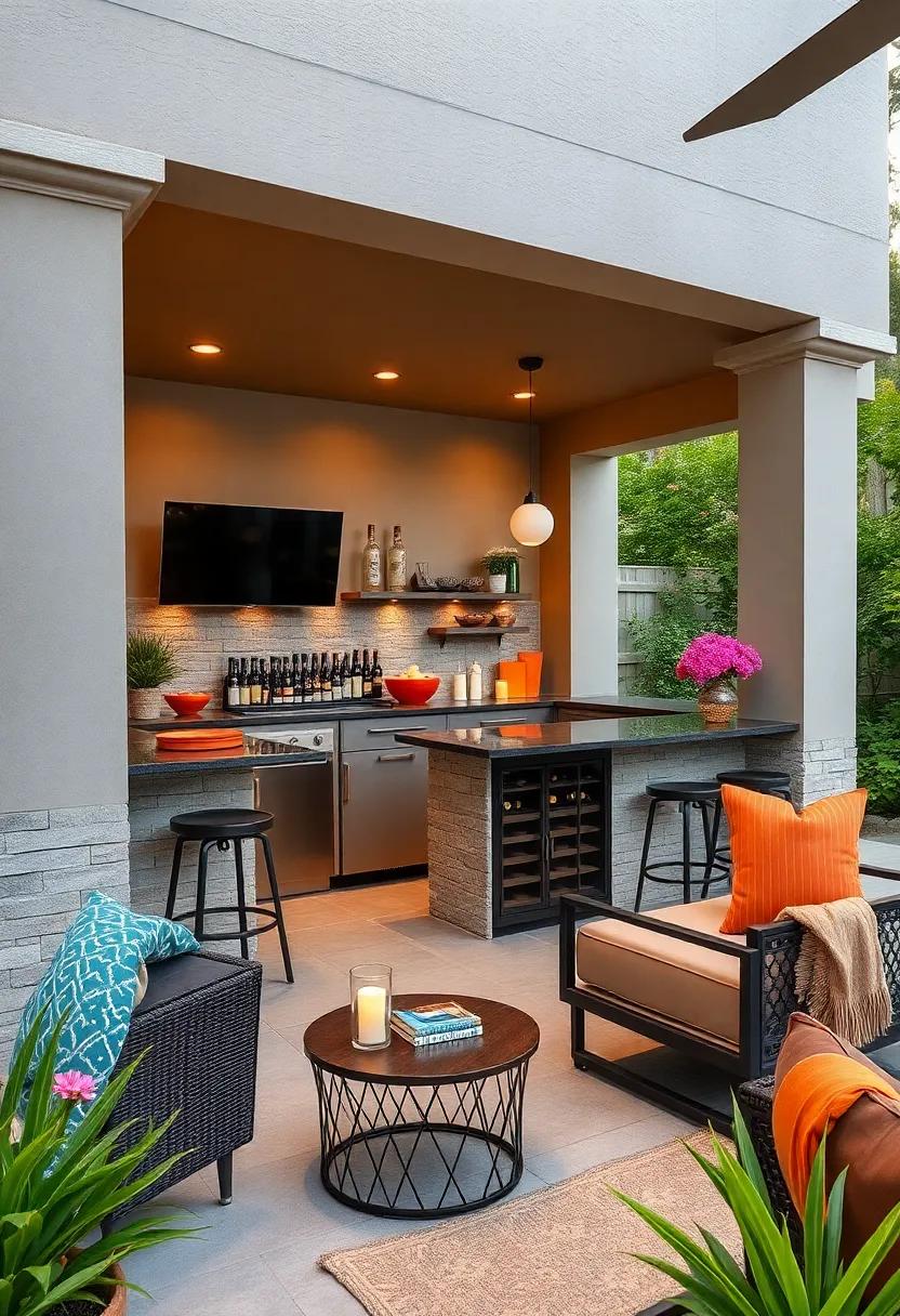 Elegant ⁤glass-topped bar with stone pillars and under-counter wine storage, perfect for entertaining guests