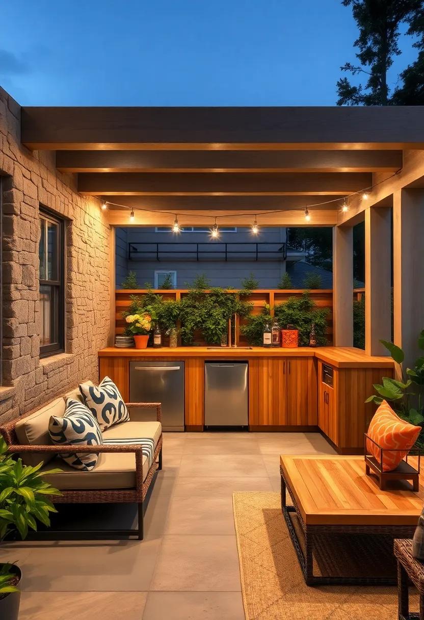 Warm cedar bar with a butcher block countertop and built-in ice bin for practical outdoor parties