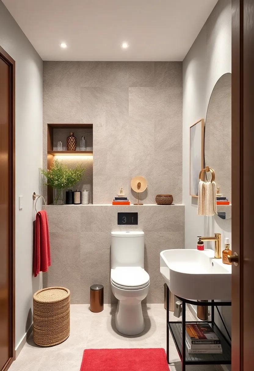 Utilize recessed shelving to display decorative items without taking up extra space