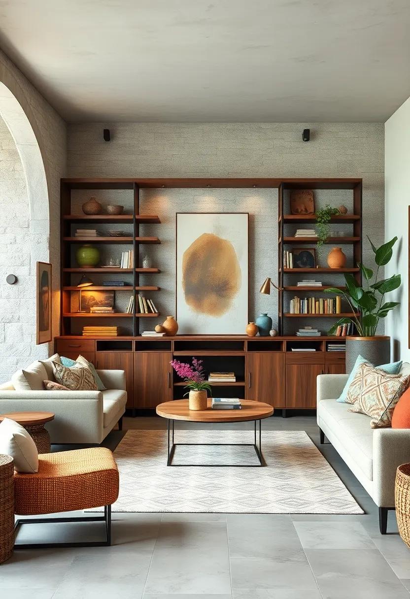 Combine Open Shelving with Rustic Pottery and Books