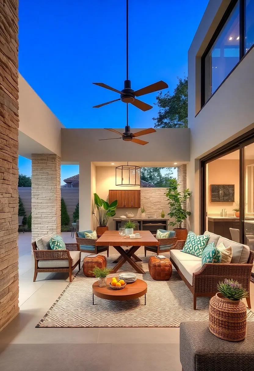 Add a cozy lounge area next to the outdoor dining space to encourage relaxation and socializing beyond mealtime