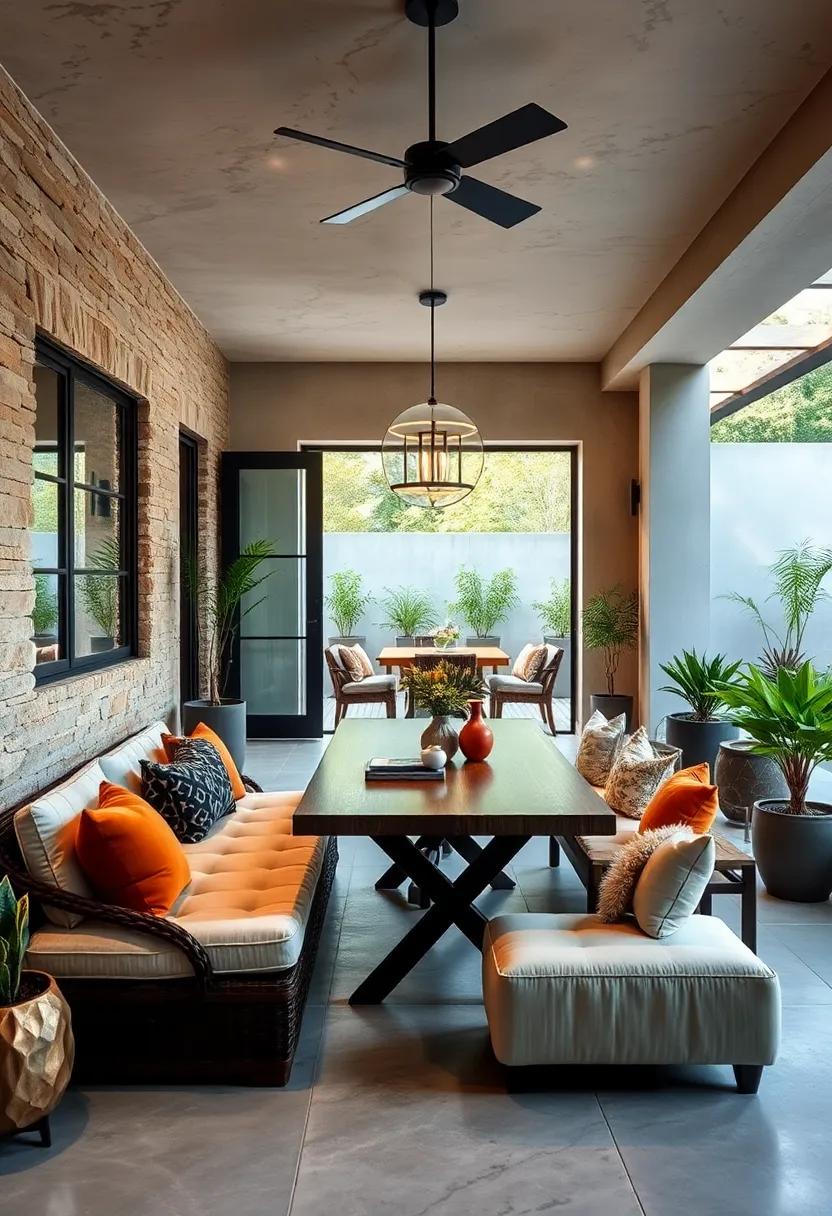 Use multifunctional furniture pieces, like benches with storage, suitable for both indoor and outdoor use