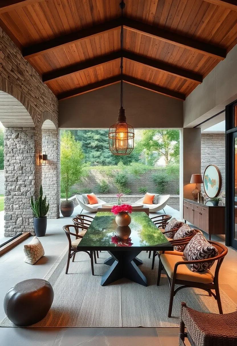 Integrate pendant lighting that can function both indoors and outdoors to create a unified ambiance