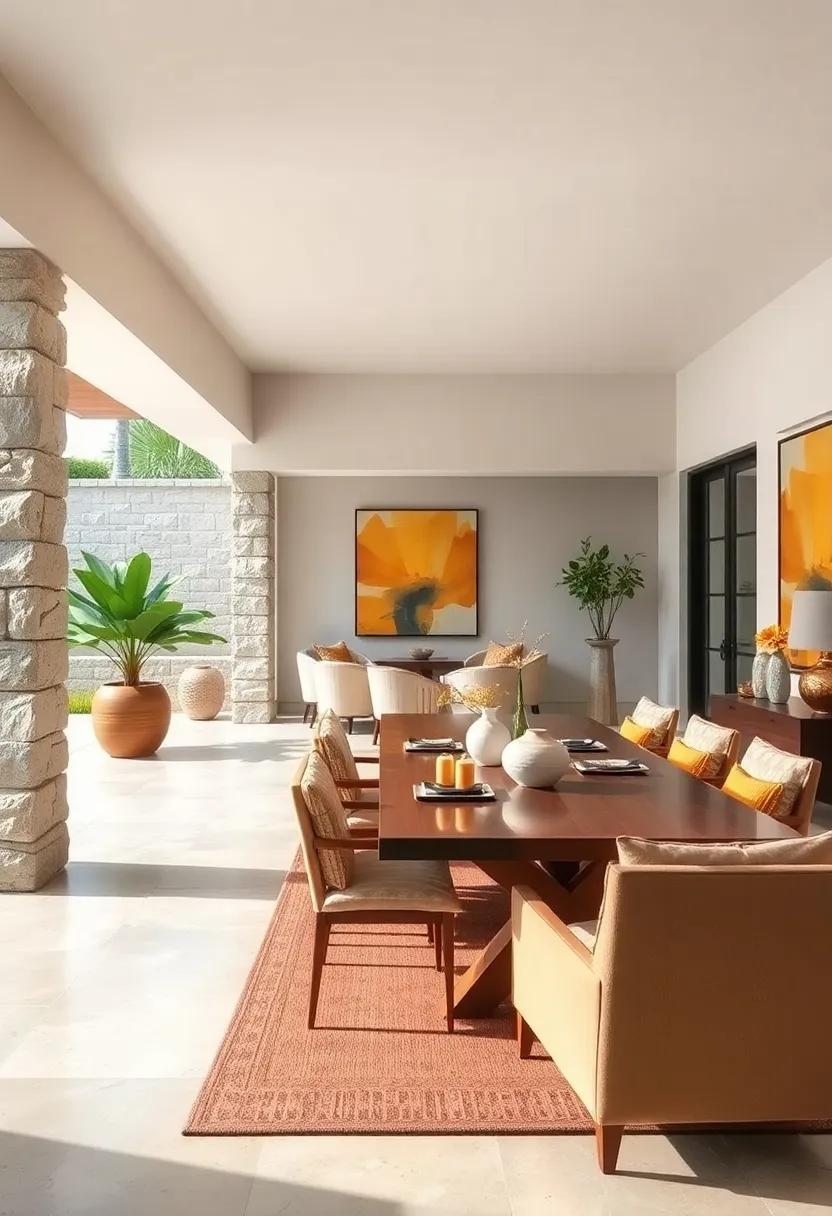 Place statement art pieces or sculptures near entry points to visually anchor the transition zone