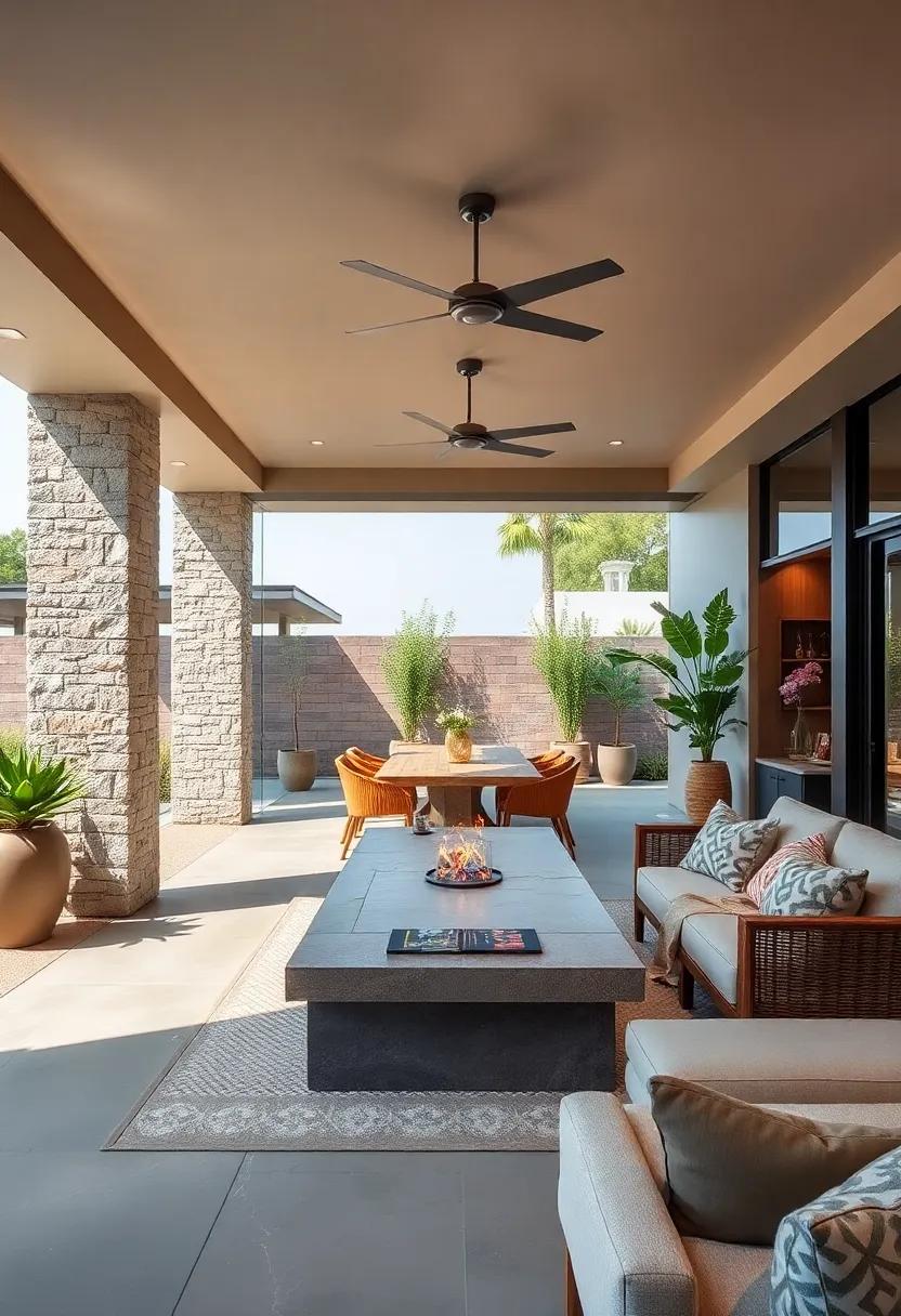 Integrate a water feature or fire pit in the outdoor dining area to add sensory appeal that connects both spaces