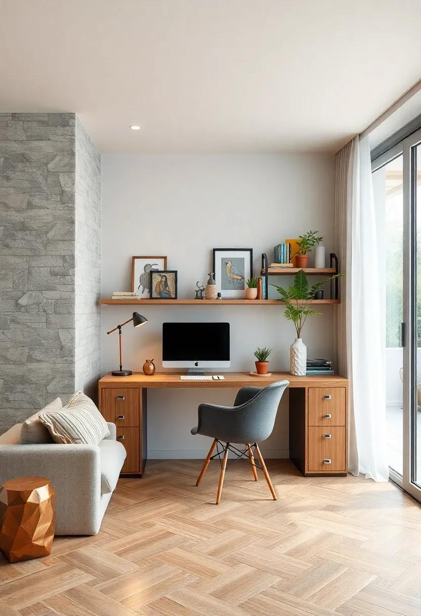 Design a minimalist⁤ workspace with multi-purpose furniture, such as a desk that converts into a shelf