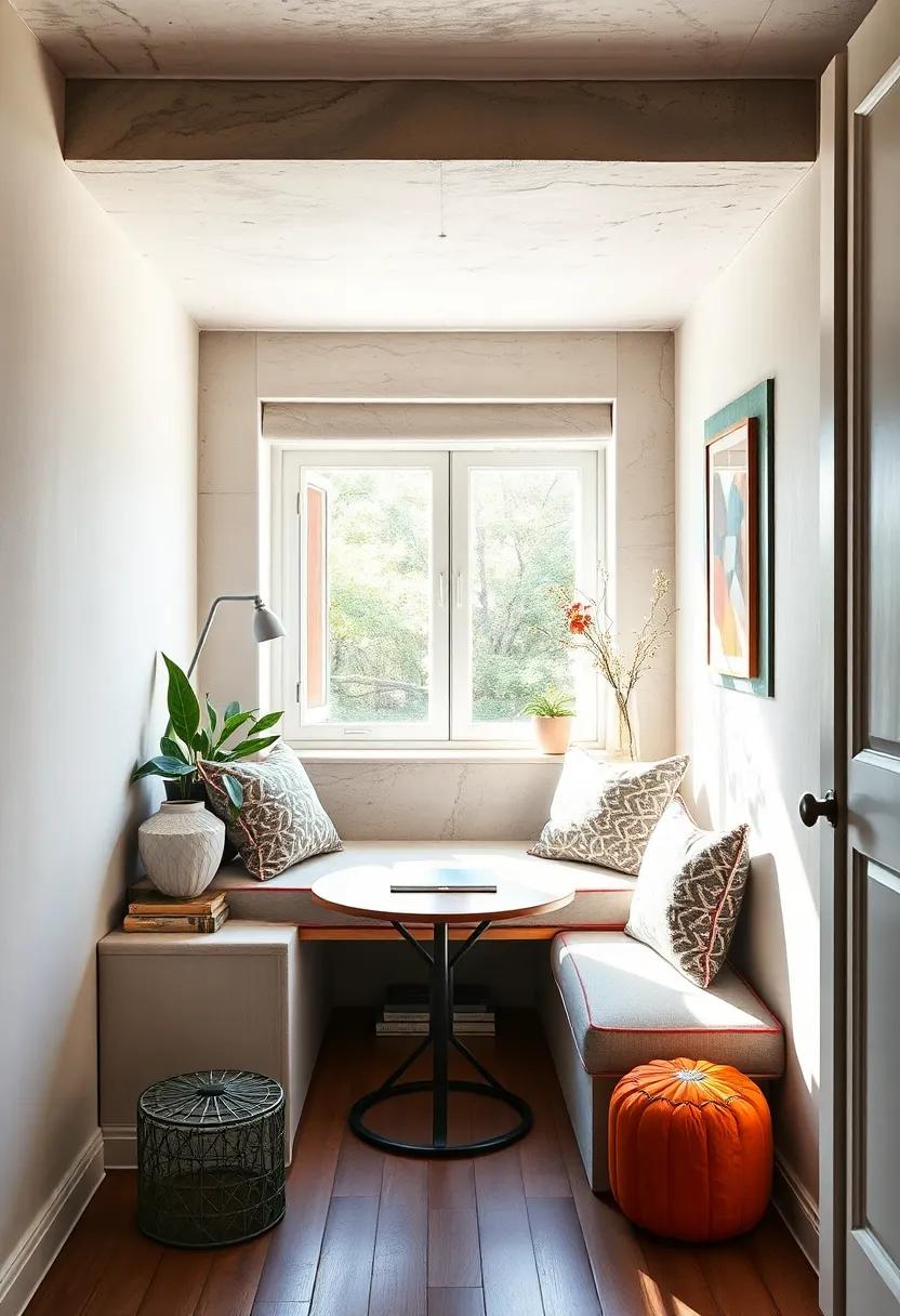 Create a window seat⁢ with storage underneath to combine natural light with a ⁣practical office nook