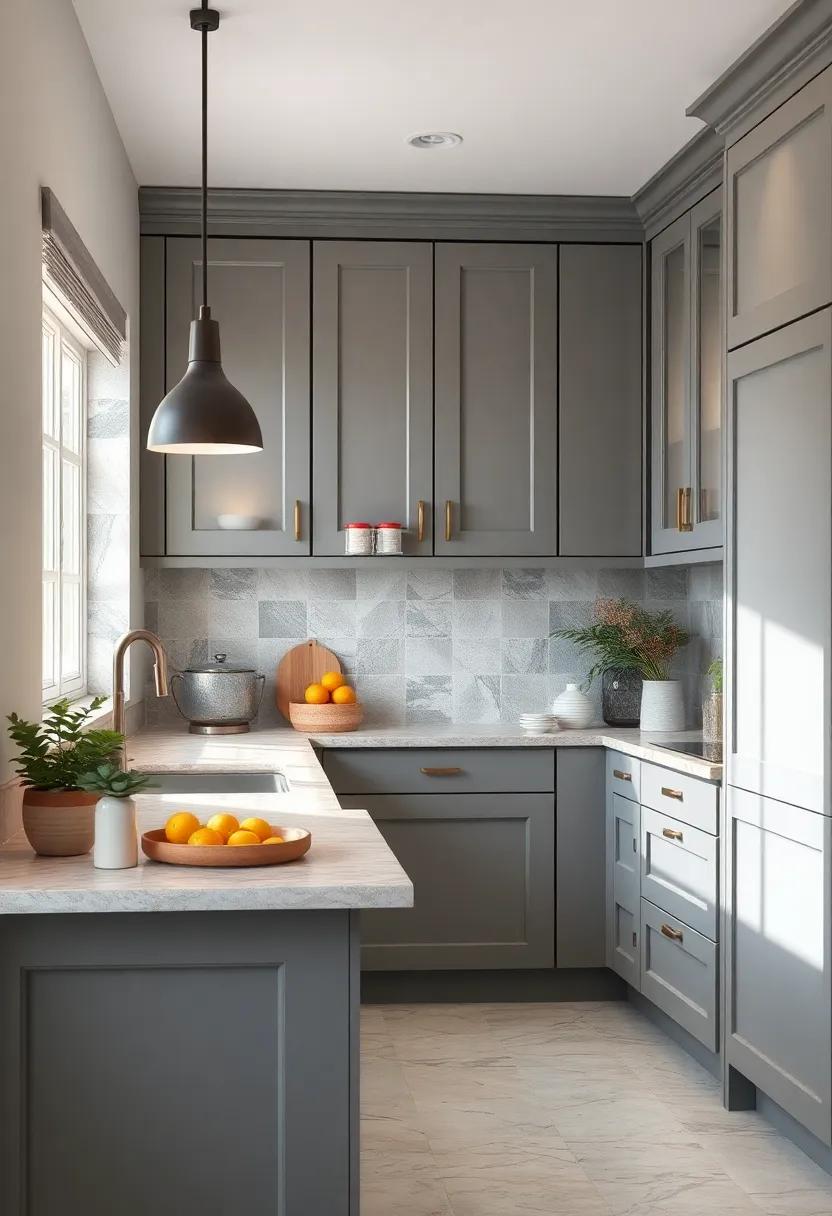 Classic Gray Cabinets with Frosted Glass⁣ Inserts to enhance ⁢light Flow and Openness