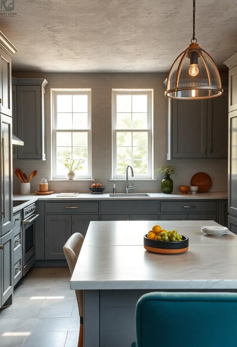 Classic French Gray cabinets Under windows to Maximize ​Natural Light and Style