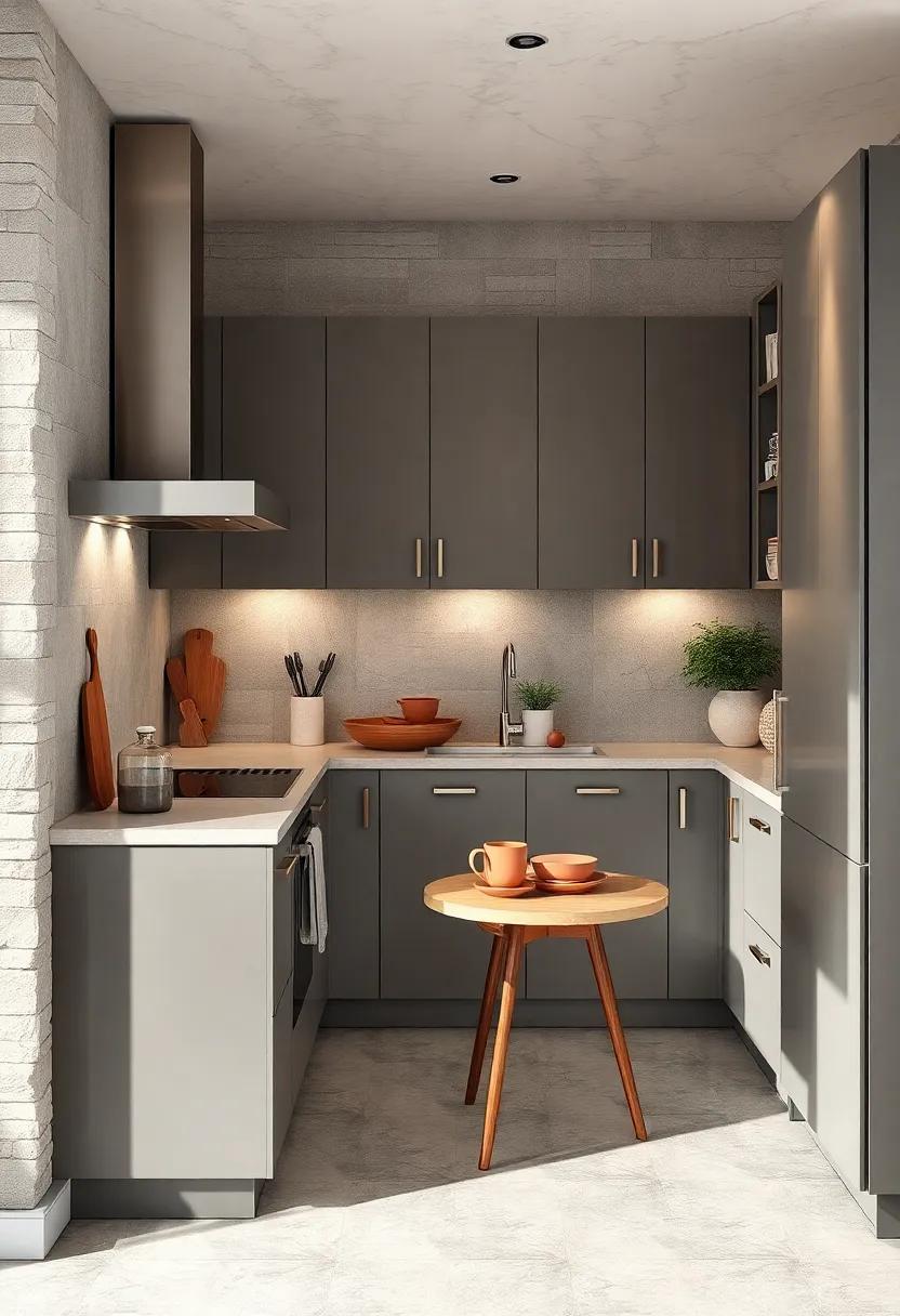 Compact L-Shaped⁣ Kitchen with Mid-Tone Gray Cabinets Optimizing Every Corner