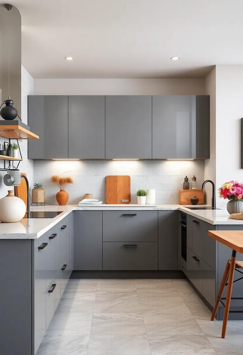 Glossy ⁤Steel Gray⁣ Cabinets with Under-Cabinet Lighting for a Bright and Airy Feel