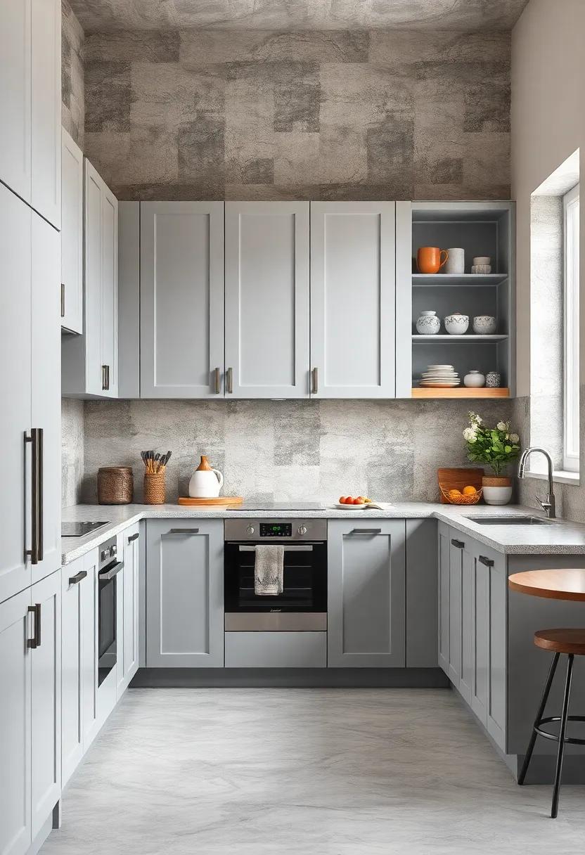Soft Gray Cabinets Featuring Geometric Paneling for ​Subtle ⁢Texture and Modern ​Flair