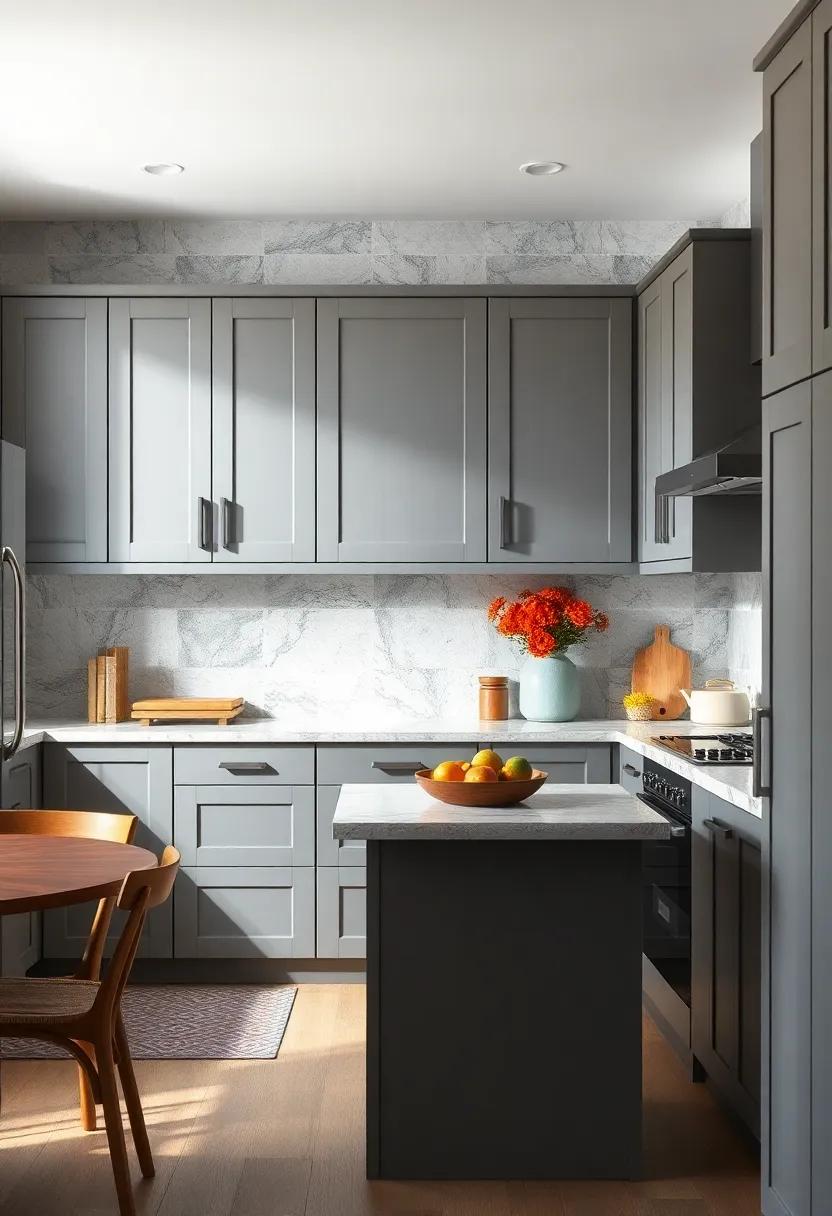two-Tone Gray Cabinets with Light Wood accents to Add ⁢warmth and Depth
