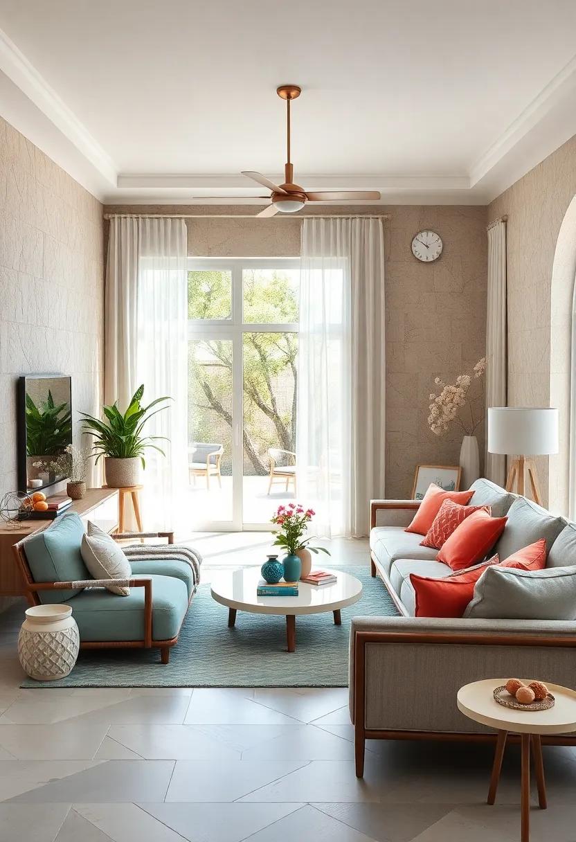 Ocean Glow: Deep aqua, bright coral, sunny gold, seafoam green, and pearl gray