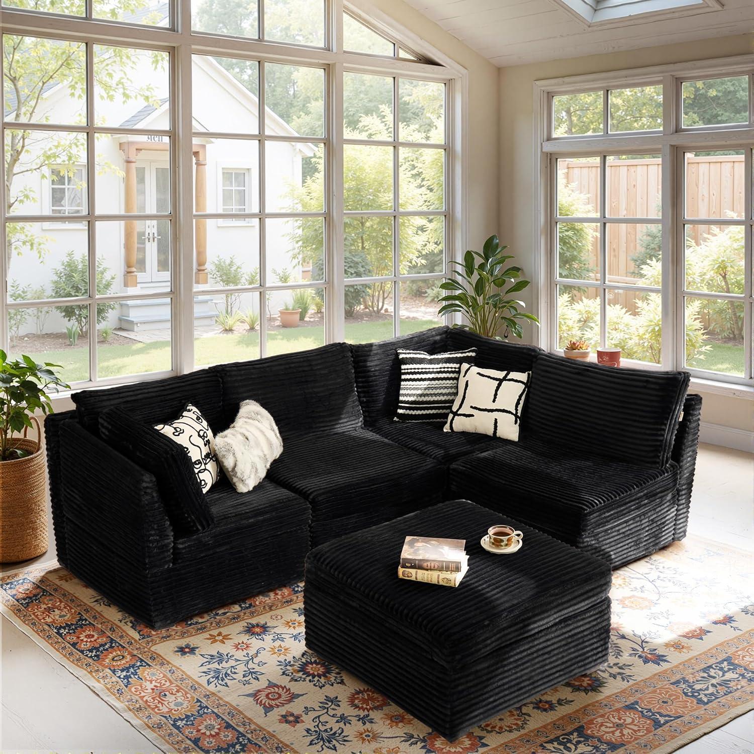 How We Redesigned Our Living Room with a Modular Plush Corduroy Sofa