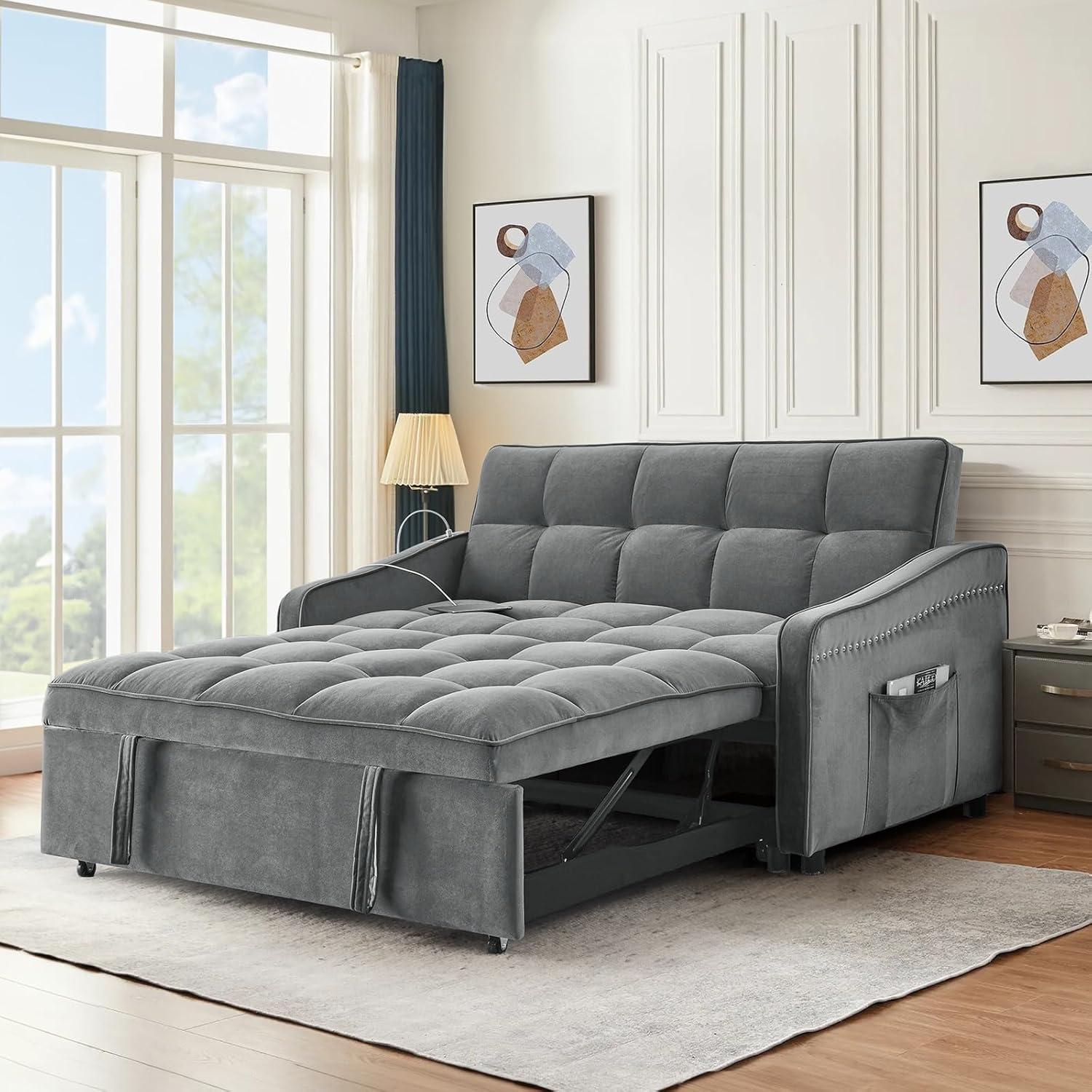 Our Take on the 3-in-1 Velvet Sleeper Sofa with USB Ports
