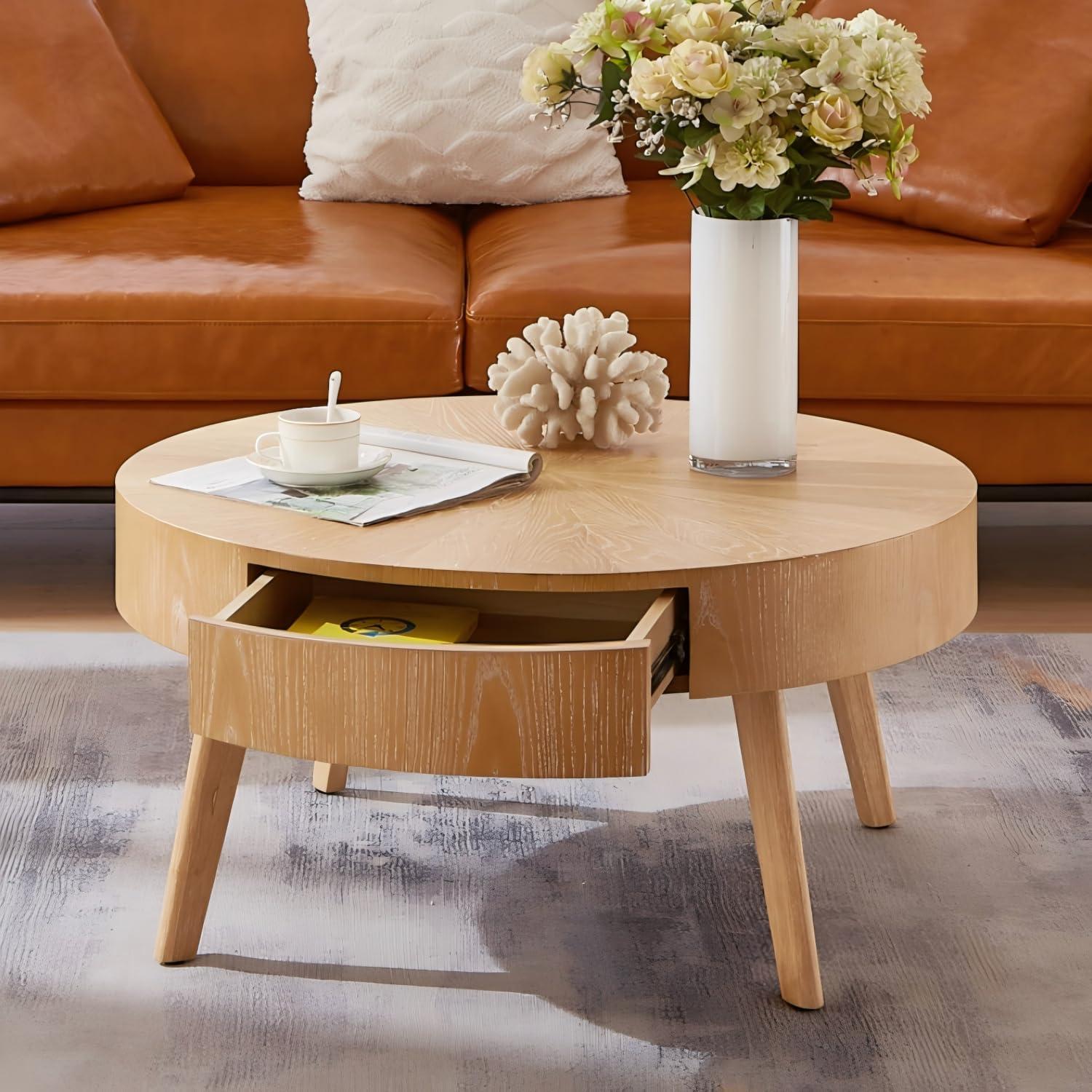Our Honest Take: Sturdy Round Wood Coffee Table with Drawer
