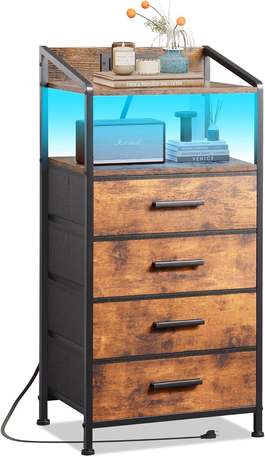 Our Honest Take: Rustic Nightstand with LEDs & Charging‌ Station