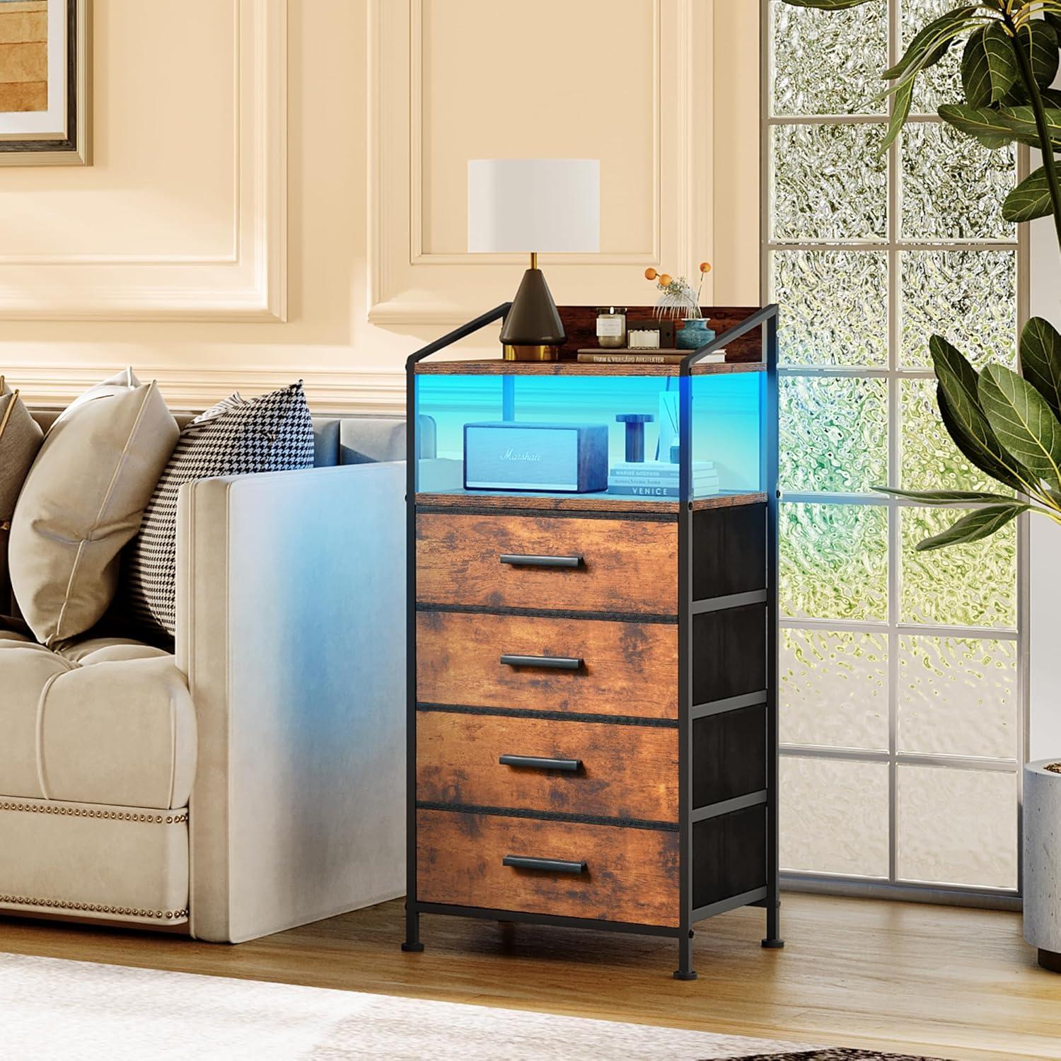 Our Honest Take: Rustic Nightstand with LEDs & Charging Station