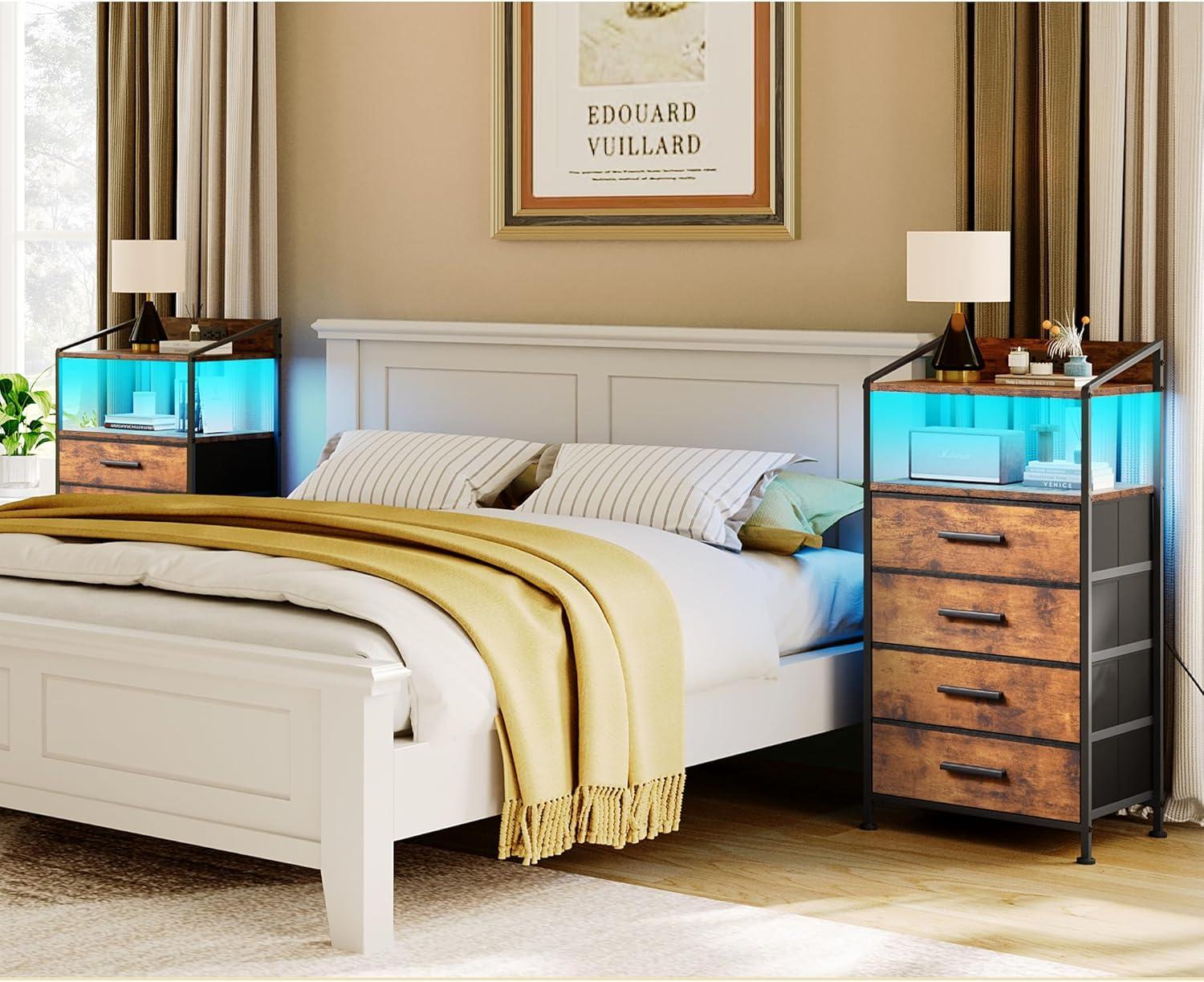 Our Honest Take: Rustic Nightstand with LEDs & Charging Station