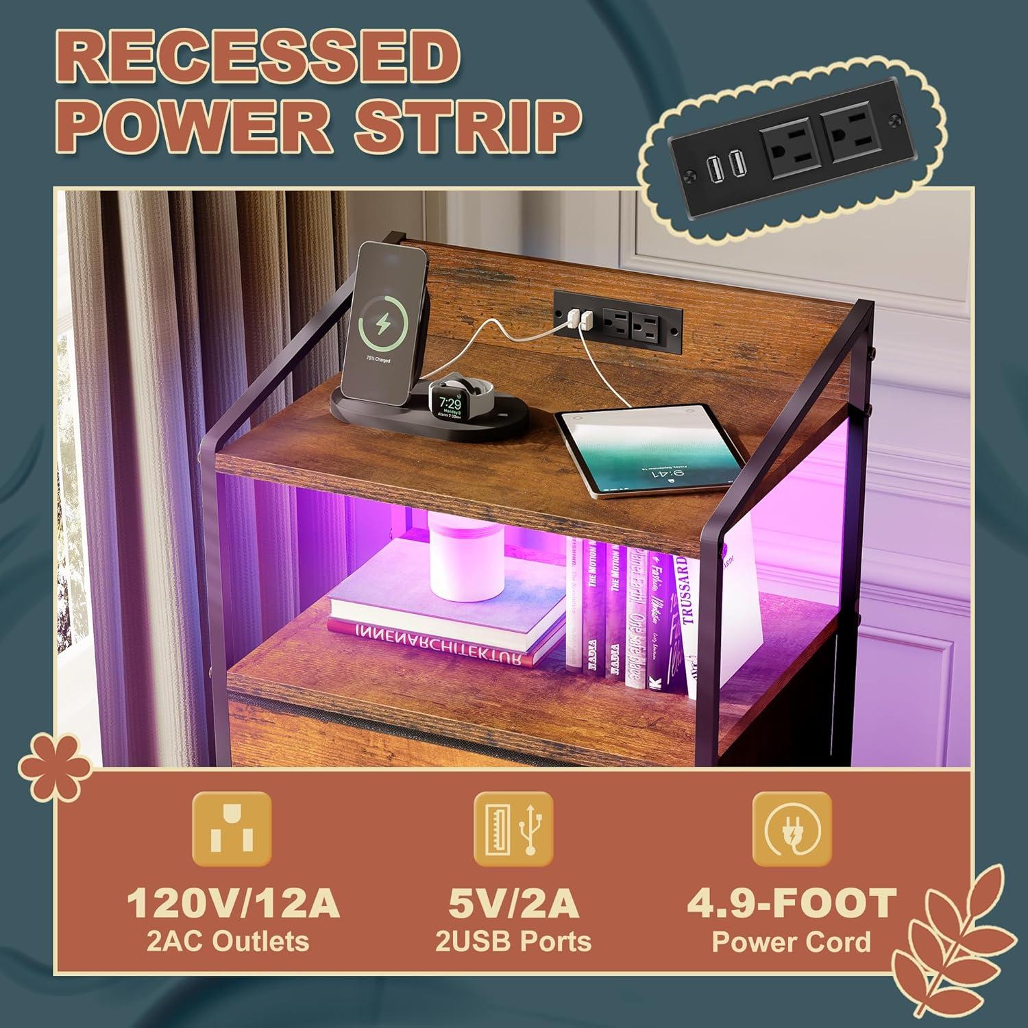 Our Honest Take: Rustic Nightstand with LEDs &⁣ Charging‌ station