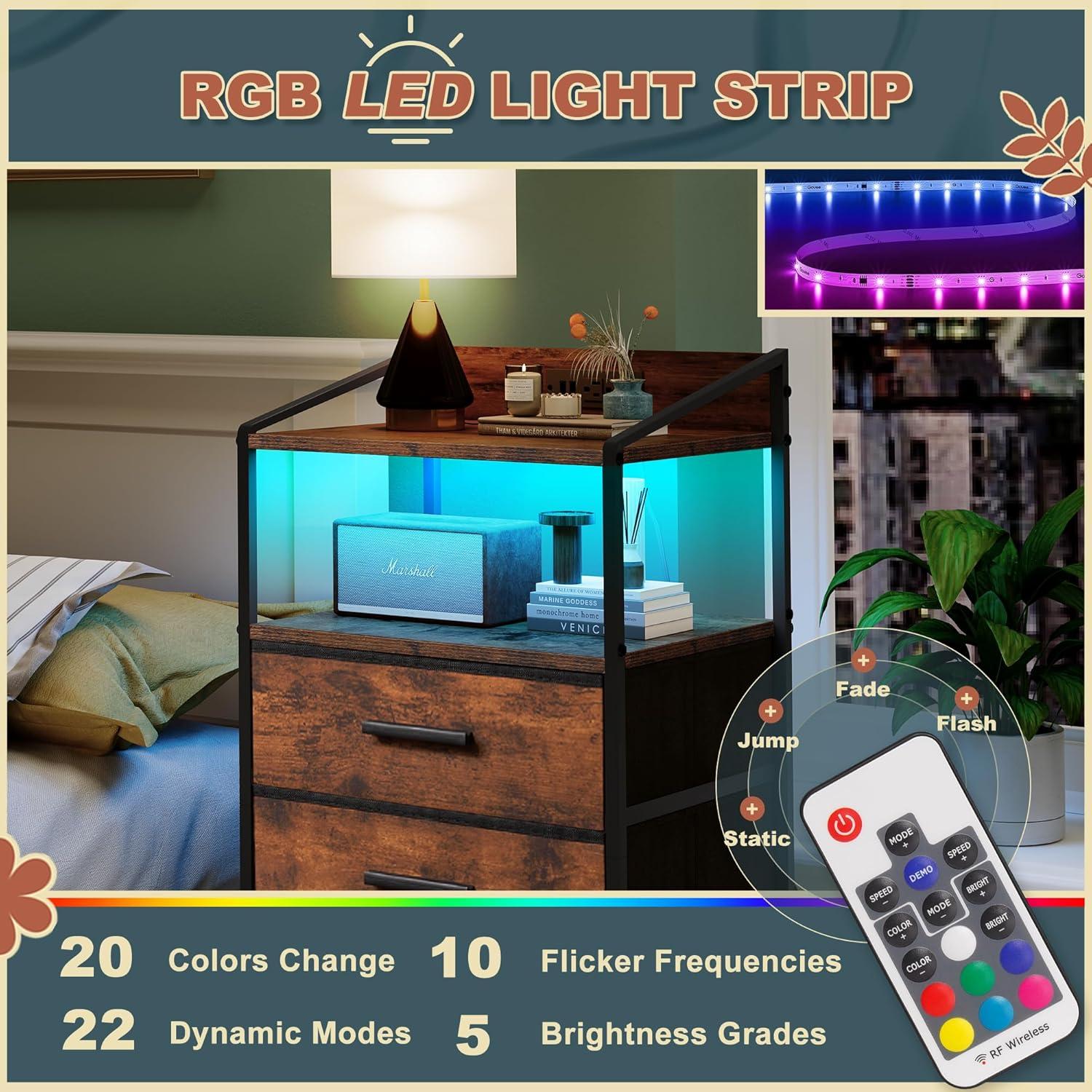 Our ⁢Honest Take: Rustic Nightstand with LEDs ⁤& Charging Station