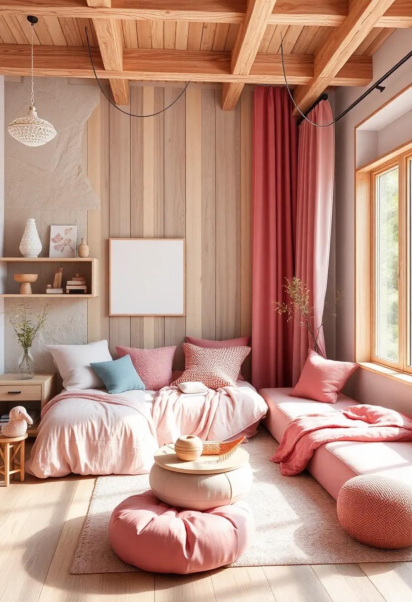 Light Wooden Elements Blended ⁤with ⁢Dusty Pink‌ textiles for ⁤a Scandi‌ Style