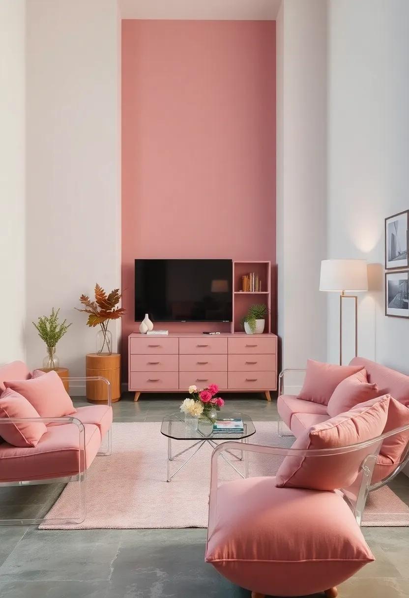 Clear Acrylic ⁣Furniture‌ Pieces with⁣ dusty Pink Cushions for a Contemporary Look
