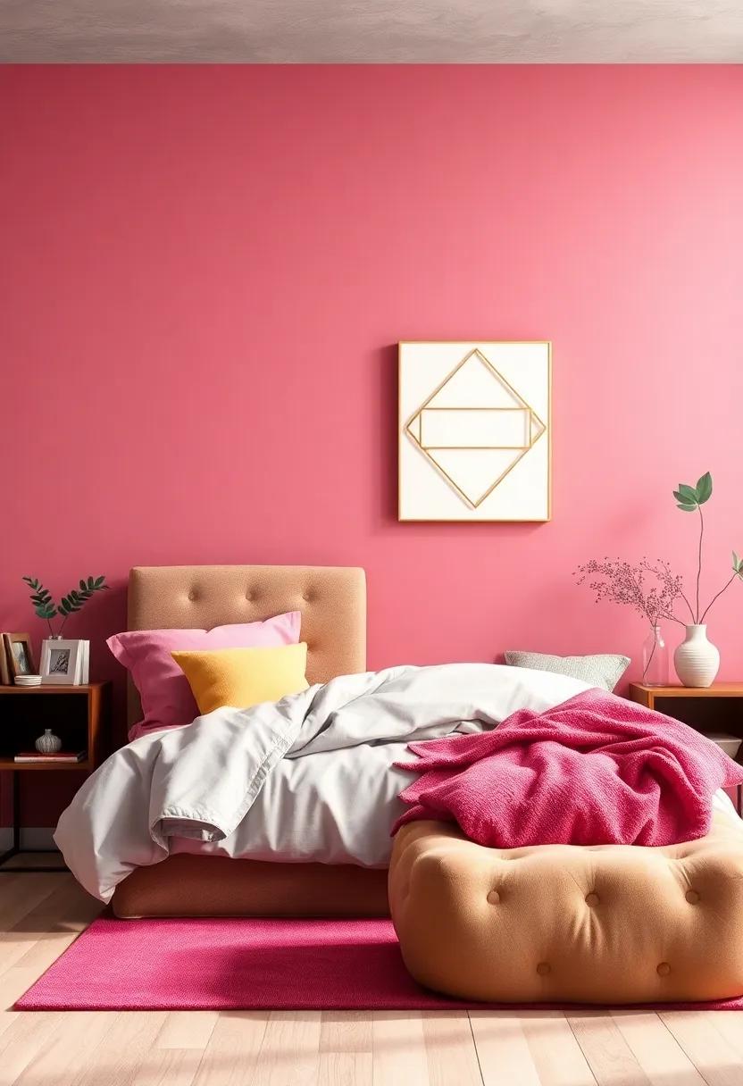 Dusty⁣ Pink ​Accent Wall with Gold Geometric⁤ Wall Art for a Chic Touch