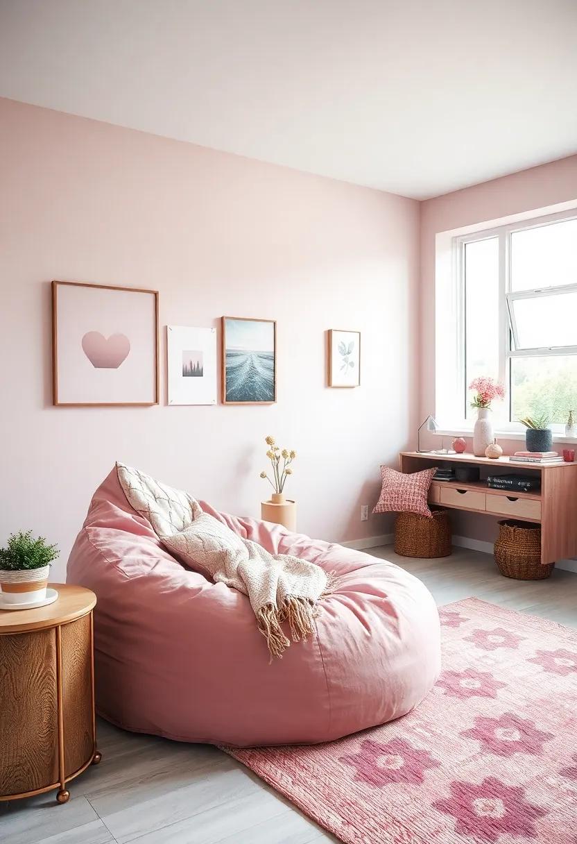 Statement dusty pink Beanbag Chair Paired with a Soft⁤ Throw Blanket for Ultimate Comfort