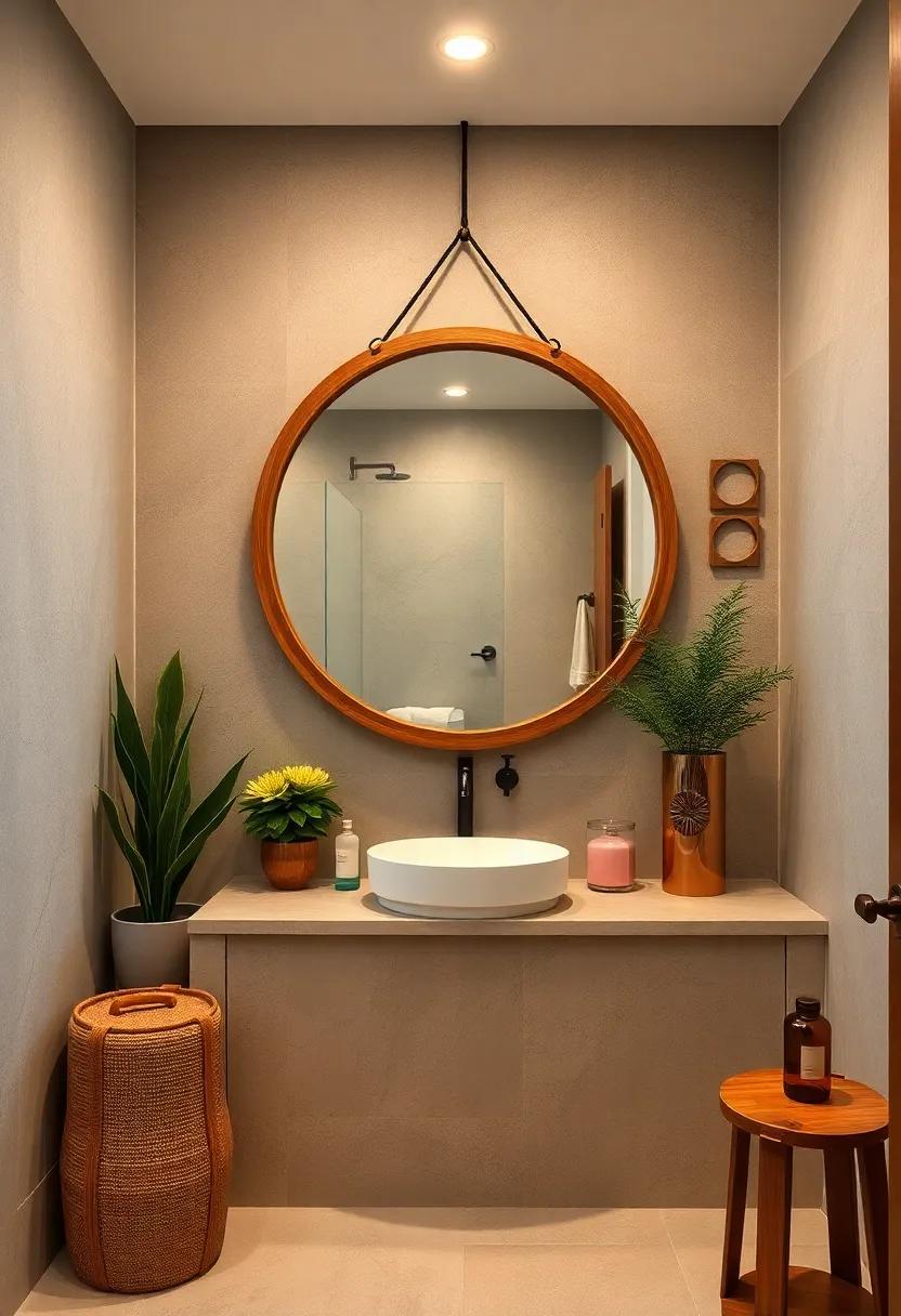 Round Rustic Mirror with Wooden Frame Adds Warmth and Character