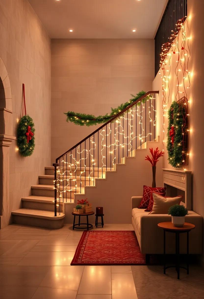 Weave warm white and red⁣ lights into your staircase railing for a classic ⁤festive touch