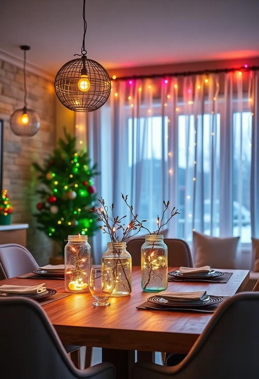 Hang fairy ⁣lights in glass⁤ jars as glowing centerpieces on your dining table