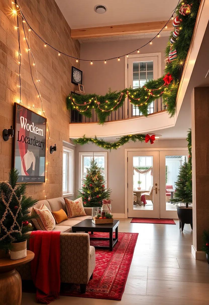 Intertwine ⁣string lights with ⁢garlands on your banister for layered⁣ holiday cheer