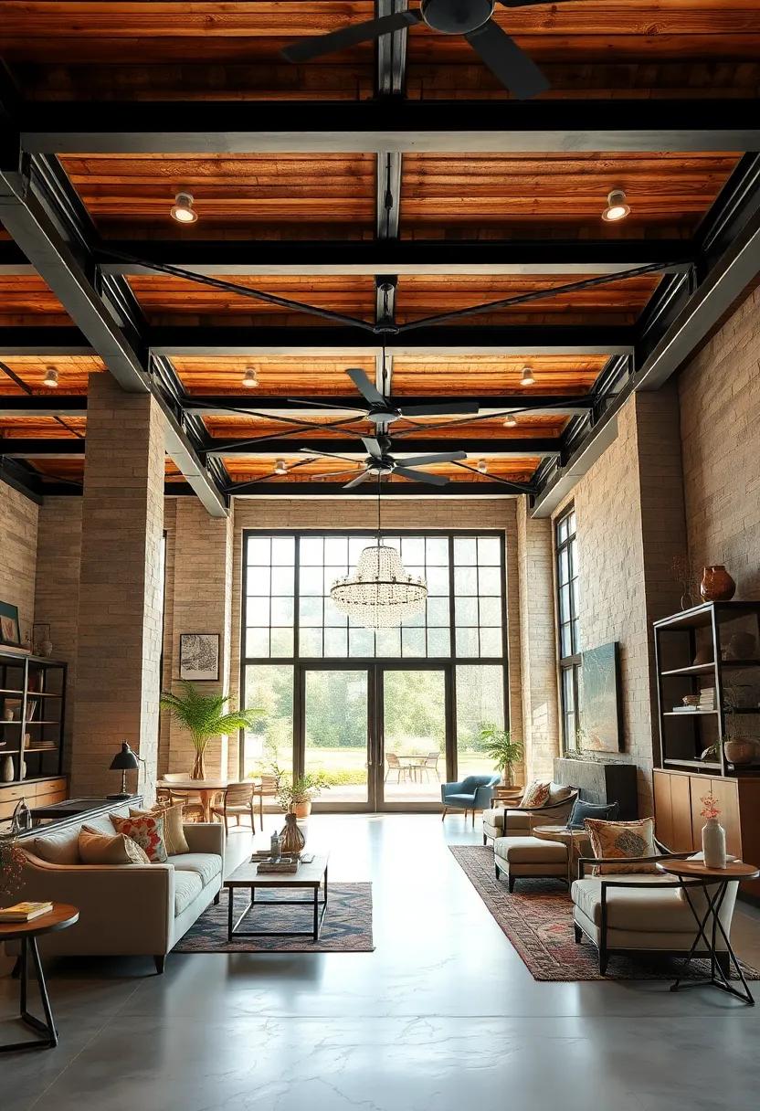 Integrated steel beams with reclaimed wood planks offer a sustainable and stylish industrial vibe