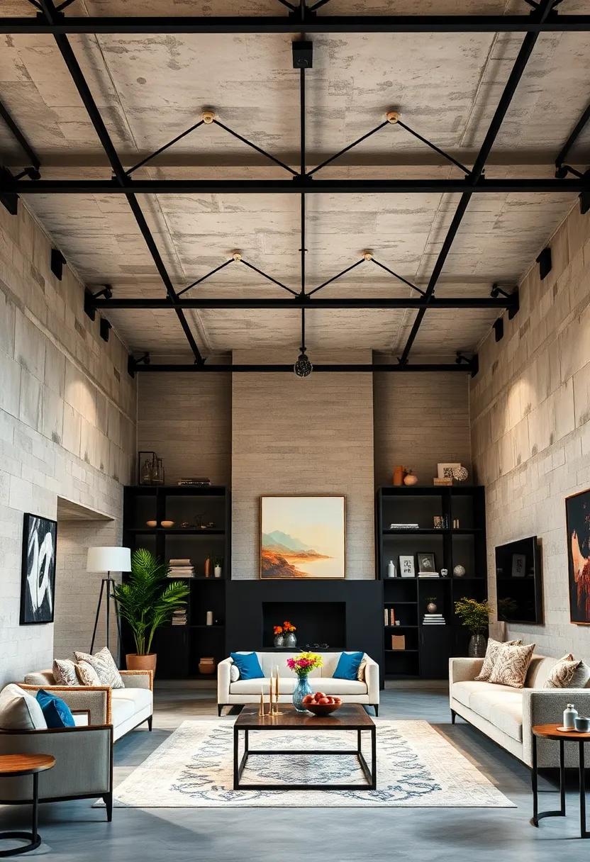 Minimalist steel beam grids paired with smooth plaster ceilings offer a modern and refined industrial aesthetic