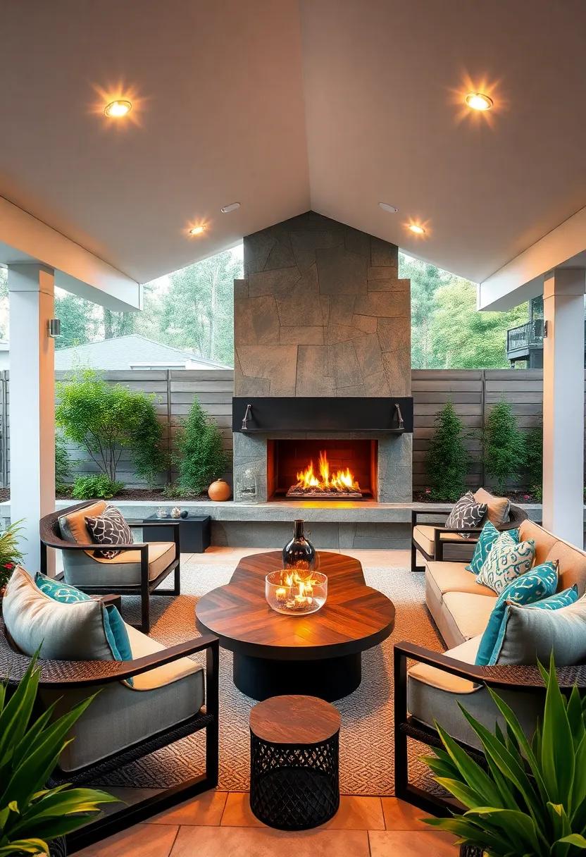 geometric Garden:‍ Sharp ‍angles and polygonal fireplace design mesh⁢ with contemporary landscaping for⁤ a modern look