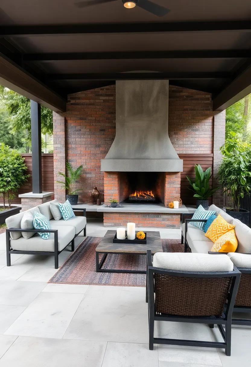Industrial Edge: Exposed steel and brick combine in a ⁤rugged​ fireplace design for a ‌loft-inspired outdoor ⁢area