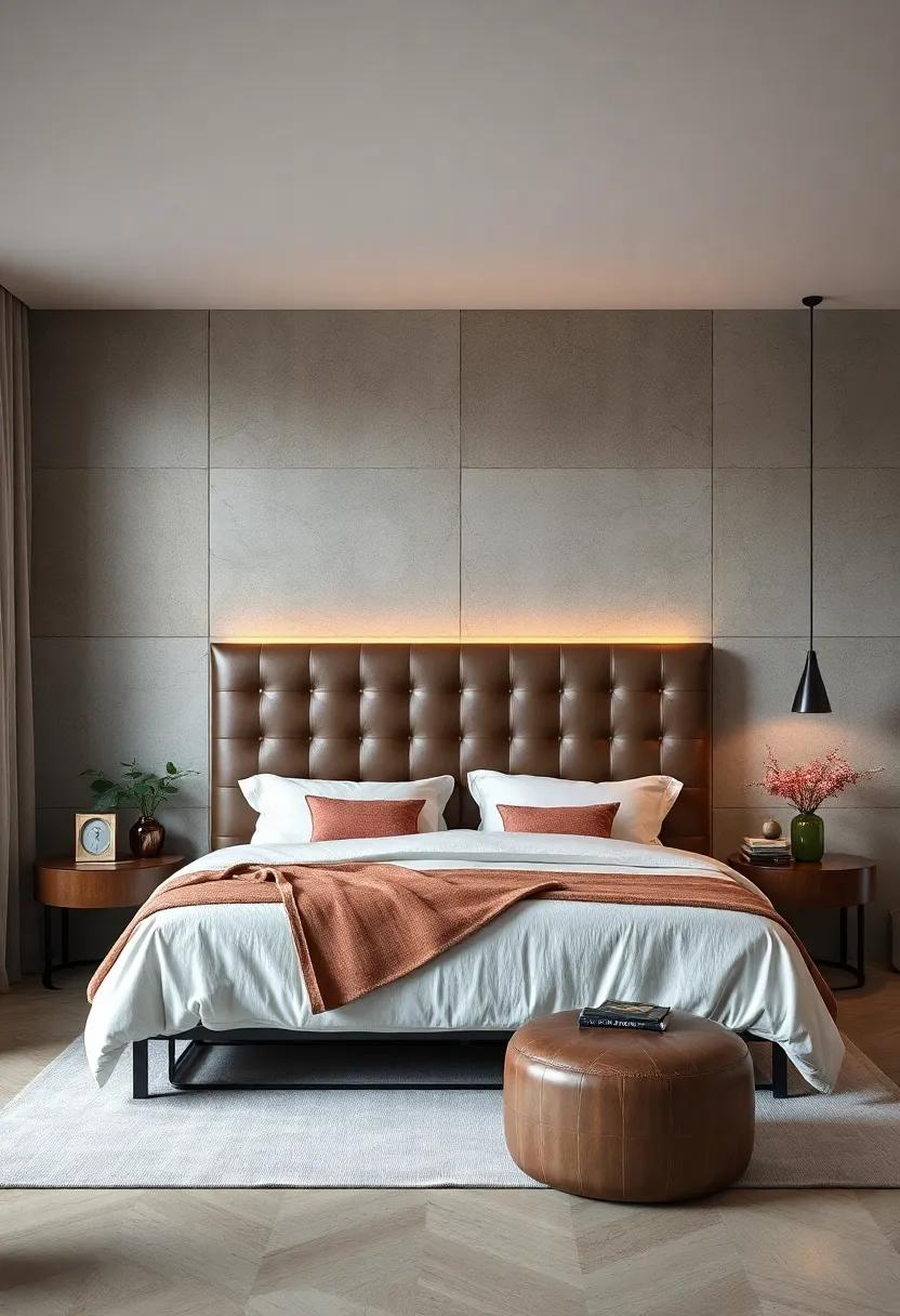 Luxe Faux Leather Finish: Opt for a sleek faux leather upholstered headboard for an edgy yet refined look