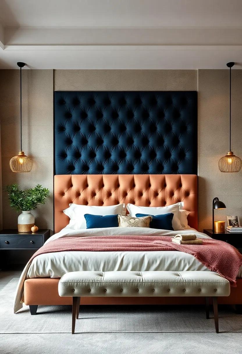 Tufted Velvet Elegance: Add a touch of luxury with a plush tufted velvet headboard in deep jewel tones for a cozy yet sophisticated vibe