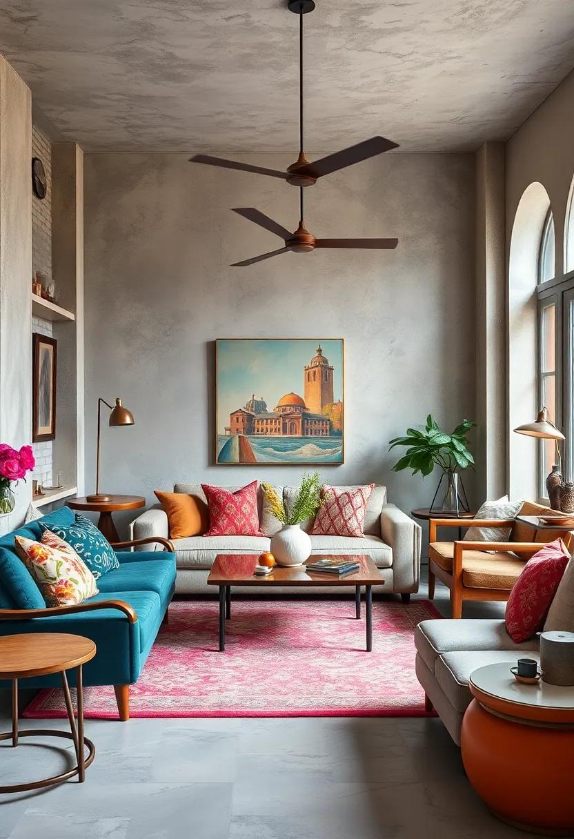 Use color⁤ strategically by ‍incorporating⁢ vintage ‌patterns in cushions or rugs alongside‍ contemporary solid hues