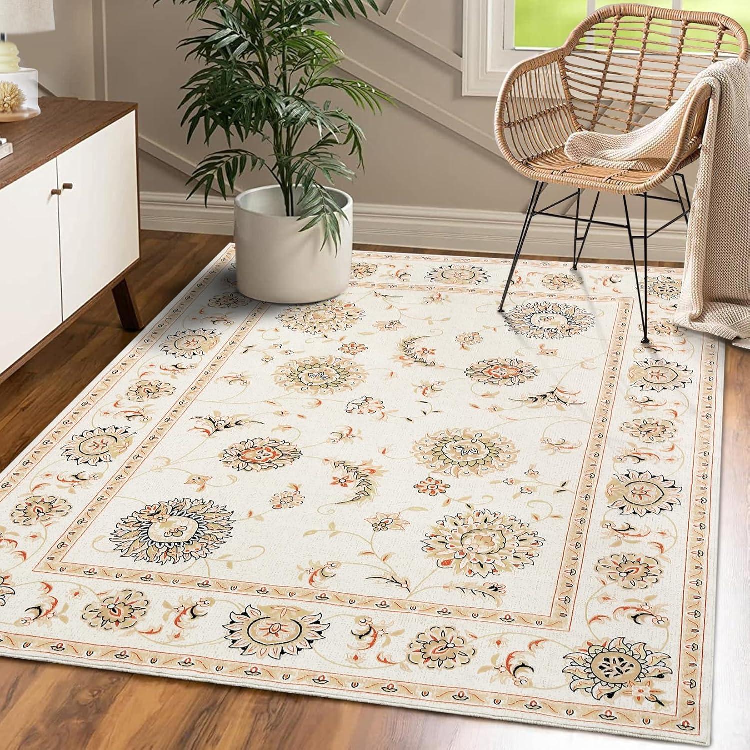 Why We Love the CAROMIO 9×12 Floral Washable Boho Rug