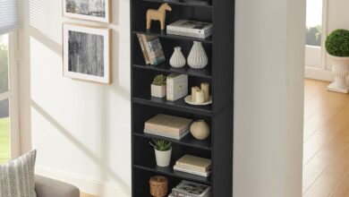 How We Organized Our Space with the 70.9″ Slim Black Bookshelf