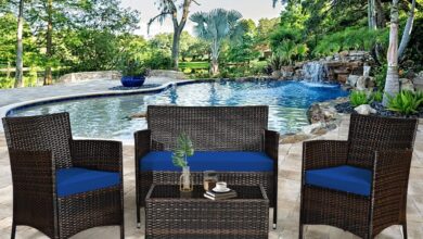 How We Enjoyed the Stylish Navy Blue 4-Piece Patio Sofa Set
