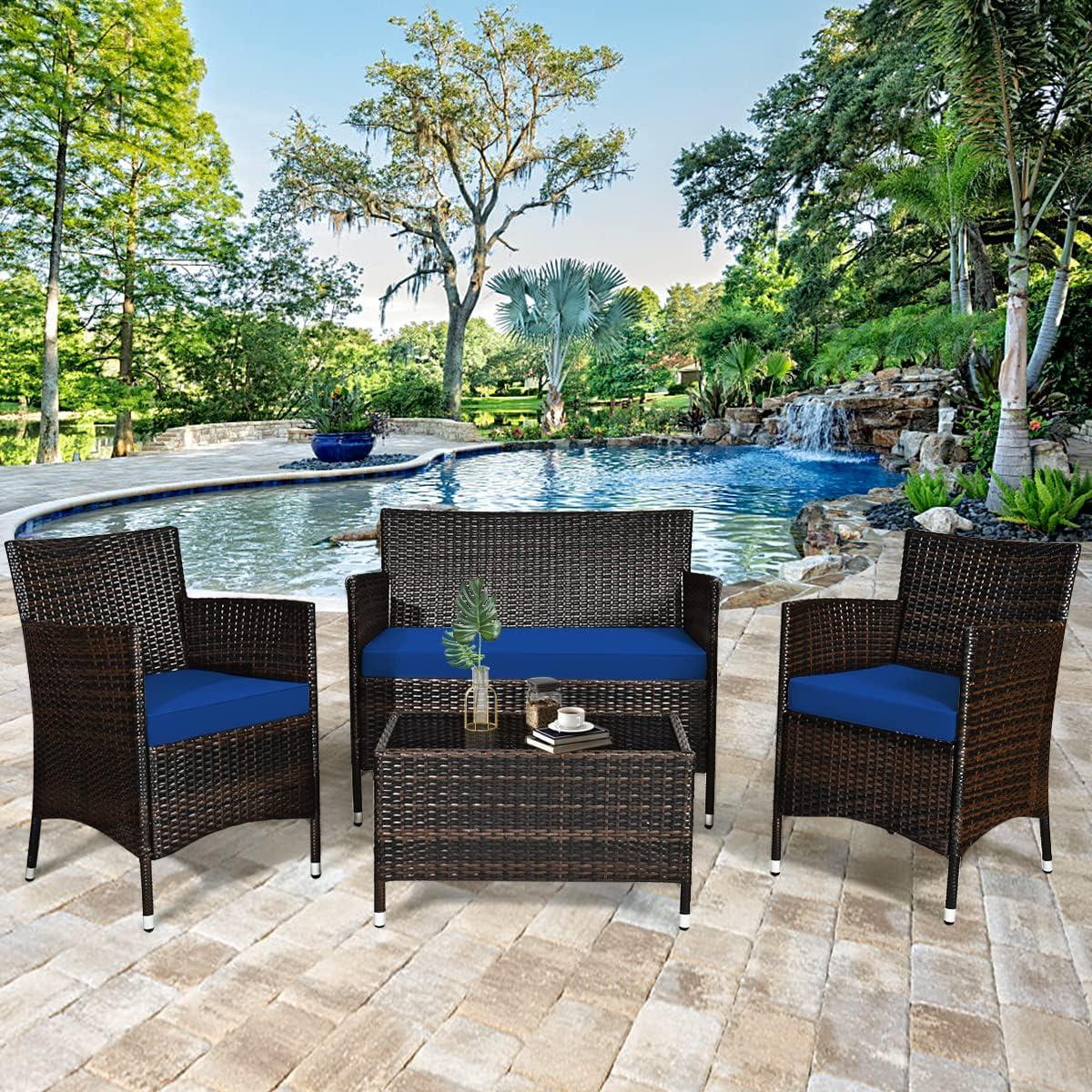 How We Enjoyed the Stylish Navy Blue 4-Piece Patio Sofa Set